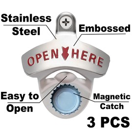 Jumiok Magnetic Wall Mount Bottle Opener Screw in Wall Beer Cap Opener with Magnets Embedded to Catch Bottle Cap (Matte Silver)