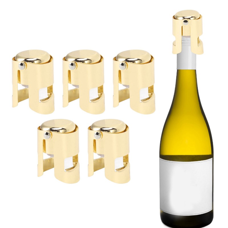 5Pcs Champagne Bottle Stopper Stainless Steel Champagne Sealer Plug Reusable