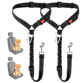 SlowTon 2 in 1 Dog Seatbelts for Cars, 2 Pack Pet Car Seat Belt Headrest Restraint with Seatbelt Clip Puppy Safety Adjustable Belt Connect with Dog Car Harness with Reflective Elastic for Car