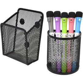 newsbirds 2 Pack Magnetic Pen Holder, Magnetic Marker Holder, Mesh Storage Baskets with Magnets, Mesh Pen Holder for Refrigerator, Whiteboard, Locker Accessories, Office Supplies Organiser (Black)