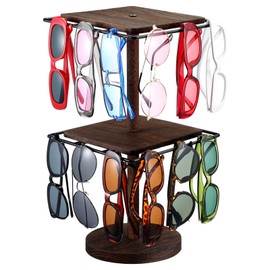 Chunful Sunglasses Organizer 2 Tier 360° Rotating Eyeglass Holder Stand Wooden Eyewear Display Rack with Base Glasses Storage for Multiple Pairs Tabletop Dresser Desk Nightstand (7.87x7.87x15.55)