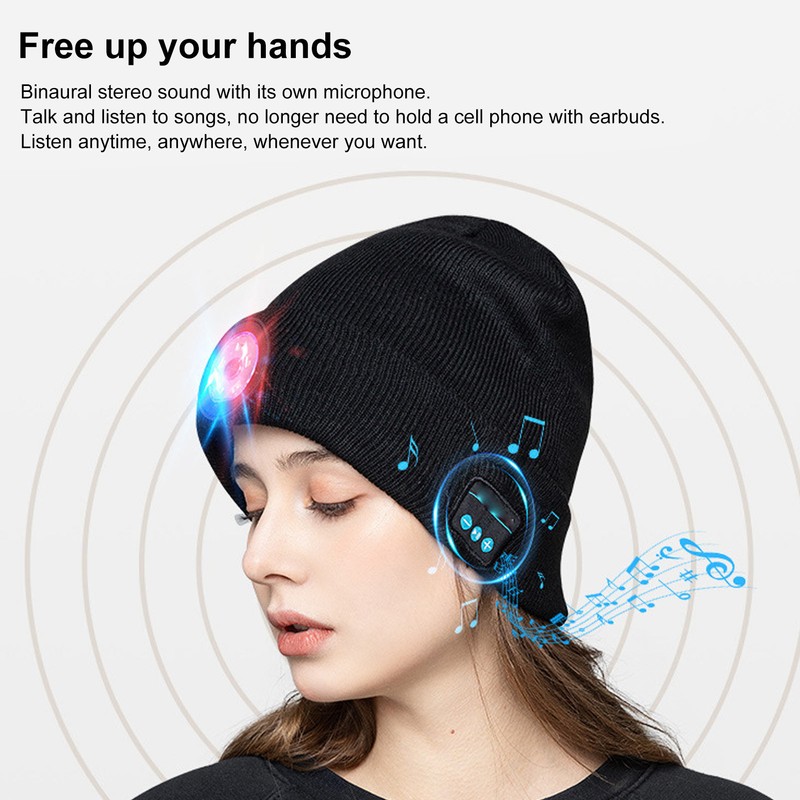 LED Beanie Hat with Headphones Wireless Black Musical Knitted Cap