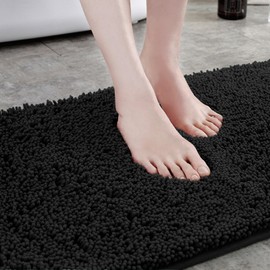 Bathroom Rugs Non Slip Bath Mat Set for Bathroom, Thick Soft Bathroom Mats Chenille Bath Rugs, Washable Bathtub Mat, Ultra Absorbent Shower Mat, Runner Plush Shaggy Bathroom Floor Mat, Black