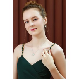 B. BRILLIANT Sterling Silver Synthetic White Opal Octagon-Cut Solitaire Drop Dangle Earrings & Necklace Jewelry Set for Women with Gift Box