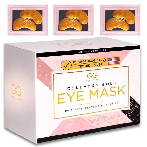 Gold Glow Under Eye Patches - 24K Gold Eye Masks for Dark Circles and Puffiness for Men and Women with Collagen, Hyaluronic Acid, and Vitamin C, 30-Pairs