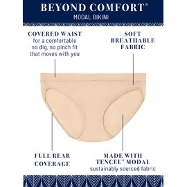 Vanity Fair womens Beyond Comfort Panties Bikini Style Underwear, Modal - White, 7 US