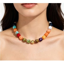 Toar Xdhc Chunky Beaded Necklace For Women Colorful Boho Beach Rainbow Statement Resin Necklace For Women Jewelry (Colorful)