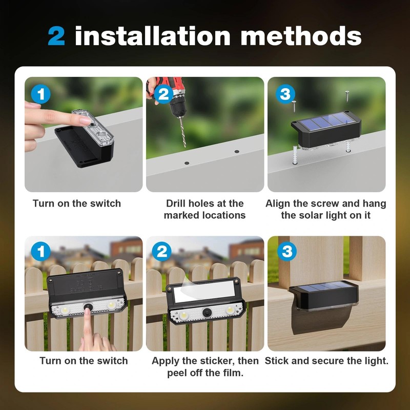 Peasur 8 Pack Solar Fence Lights Outdoor, Railing Light Solar