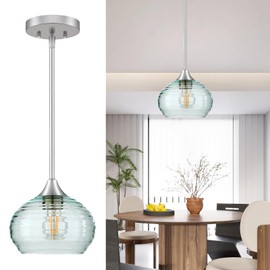 Pendant Lights Kitchen Island, Single Pendant Lights with Adjustable Height 5"-42", Pendant Light Fixtures with Green Glass Shade, Green Pendant Light for Living Room Bedroom Dining Room E26 Base