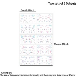 Festival Colorful Gradient Eye Corner Tattoo Stickers – 2 Sets of 20 Sheets with Butterflies and Stars
