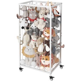Ardier Stuffed Animal Storage Organizer with Wheels, Stuffed Animal Zoo Shelf with Elastic Rope for Nursery, Play Room, Bedroom, Kids Plush Toy Holder for Boys and Girls, White.