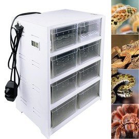 GMSLuu 8PCS Transparent Acrylic Reptile Feeding Box,220V Feeding Breeding Tank with Heating Pad and Hygrometer for Mini Pet Turtle Tarantula Scorpion Lizard Spider Hideout (White)