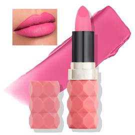 Bright Pink Lipstick, Silky Smooth Matte Pigmented Full-Coverage Waterproof Non-Sticky Tinted Lip Balm, Vivid Pink Lip Stick for Women Long Lasting, Gift for Girls & Women