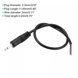 sourcing map 2.5mm Male Plug to Bare Wire Open End TS 2 Pole Mono 3/32" Jack Connector Audio Cable 0.25m, Pack of 2