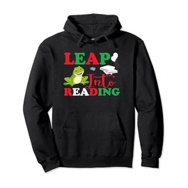 Book Reading Cute Frog Design Leap Into Reading Pullover Hoodie