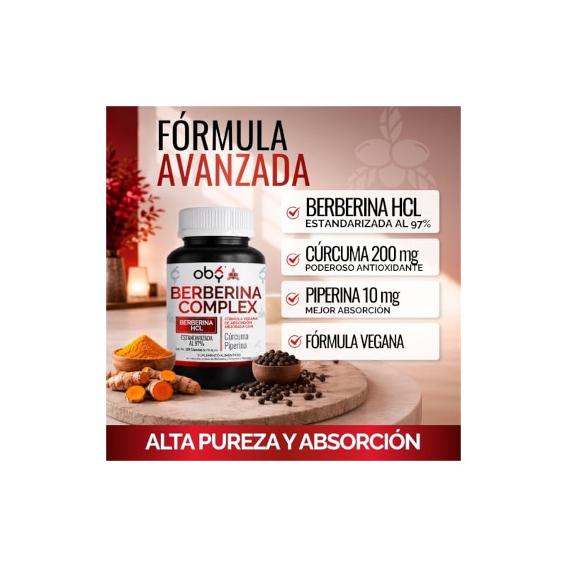 OBY Berberina HCL Pura 500 mg con Cúrcuma 120 cápsulas