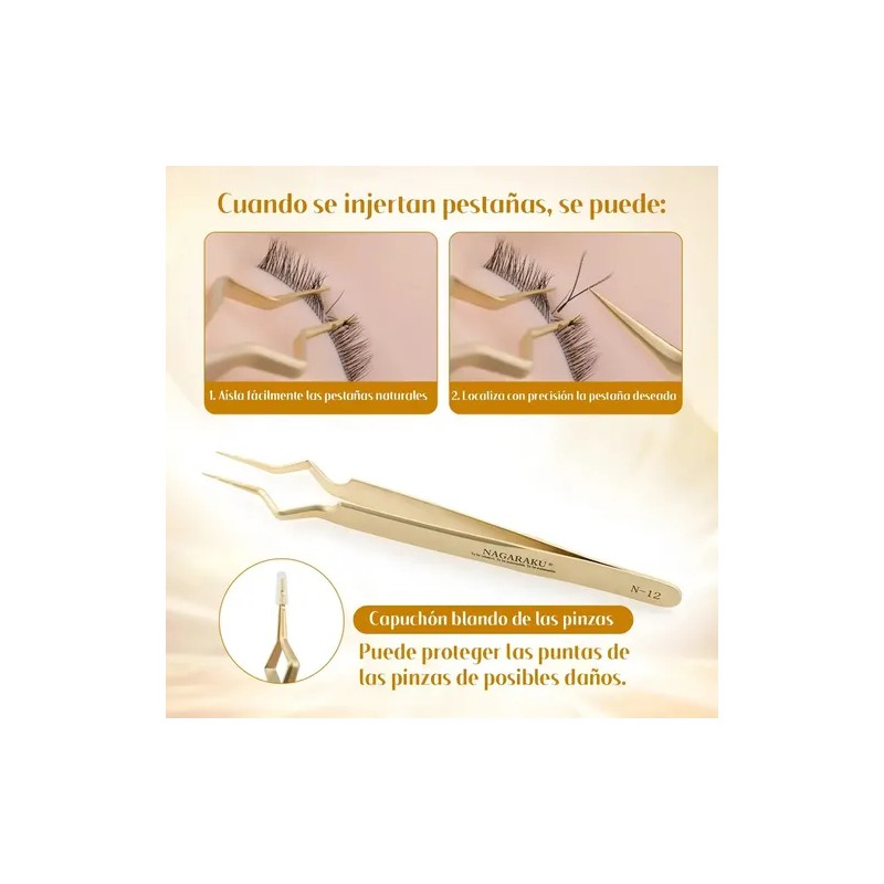 Pinzas De Aislamiento Nagaraku N-12 Extensiones De Pestañas Color Dorado