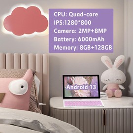 10 inch Android 13 Tablet with Keyboard, 8GB RAM 128GB ROM, 1.8Ghz Quad-core Processor Tablet, 1280*800 IPS Touch Screen, 2.4G/5G WiFi, 2 in 1 Tablets with Case, Mouse, Stylus, 6000mah Battery Tablet