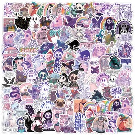 Huipalon 100pcs Gothic Stickers, Purple Ghost Stickers, Goth Preppy Stickers, Waterproof Kindle Stickers, Graffiti Stickers, Gothic Book Stickers for Water Bottles Laptops Skateboards Luggage