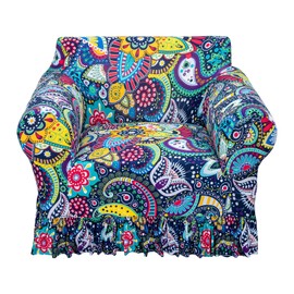 FUANGUI Armchair Slipcover Armchair Cover 1 Piece, Stretch Sofa Couch Cover with Skirt, Couch Slip Covers Pet Friendly, Washable Couch Covers for Sofa, Printed Furniture Protector (1-Seater, 31"-47")