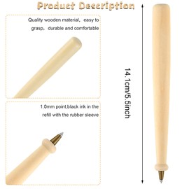 20 Pieces Wood Baseball Pens Writing Pens With Black Ink Drumstick Pens Natural Wood Color Pens Students Reward Baseball Bat Pens for Friend Kids Baseball Favor Craft