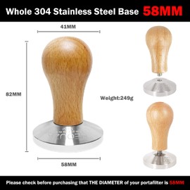 NEOUZA Kaffeemaschine, Espressomaschine, 58 mm, Barista-Kaffeepulver-Bohnenpresse, Holzgriff, Edelstahl, flacher Boden, passend für E61-Gruppenmaschine