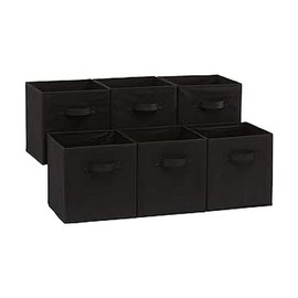 Collapsible Fabric Storage Cubes Organizer with Handles, 10.5"x10.5"x11", - Pack of 6 - Color: Black, Size: 10.5"x10.5"x11"
