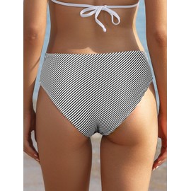 SHEKINI Women's Bikini Bottoms Retro Ruched Tummy Control Classic Black Swimming Trunks Beach Shorts Large Sizes for Women, stripes