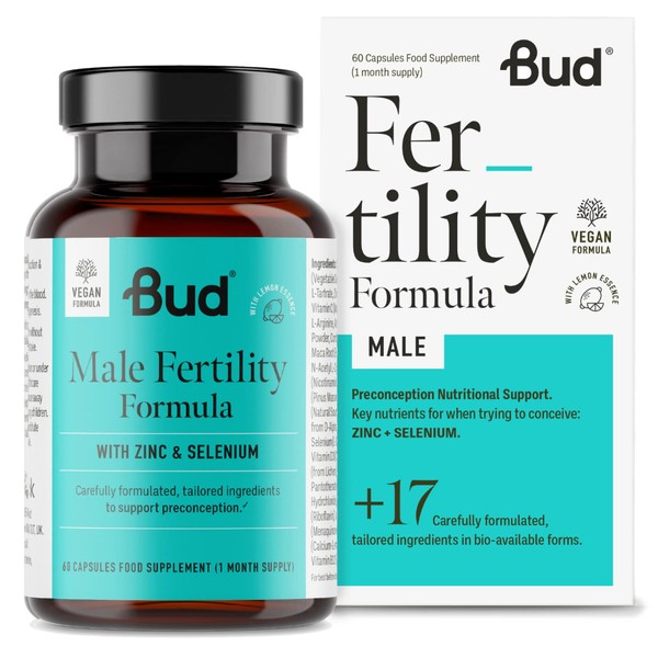 Bud Male Fertility Supplement | Natural Fertility Vitamins for Men | Maca + Zinc, Selenium & L-carnitine for Sperm Quality & Male Reproductive Health | 60 Capsules - Made in UK