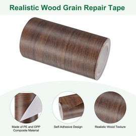 M METERXITY 1-Roll Wood Grain Repair Tape, 4 Inch x 15ft Self-Adhesive Wood Floor Tape, Realistic Textured Repair Patch, Contact Paper for Furniture/Floors/Home Decor [Dark Brown]