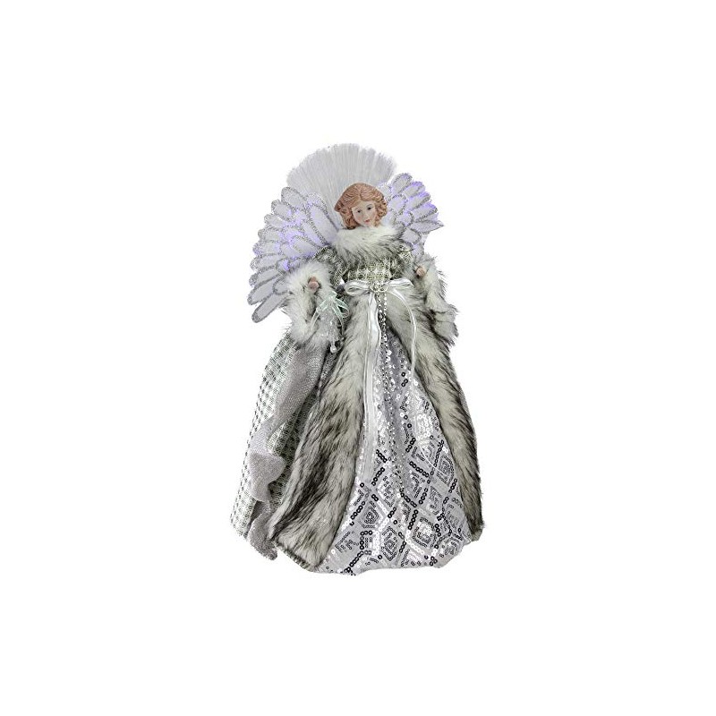 NORTHLIGHT 16" Lighted Fiber Optic Angel in Silver Gingham Coat