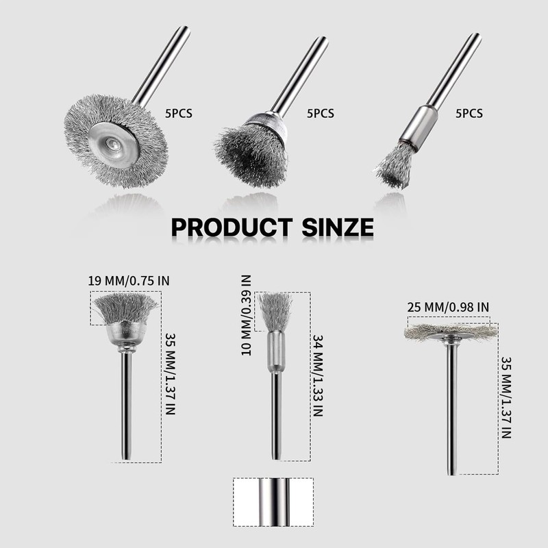Snokay 15-Pack Stainless Steel Wire Brush Set, Wire Brush Wheels