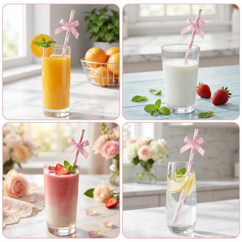 MYHOGOOD 30Pcs Pink Paper Straws, Lovely Pink Paper Straw for