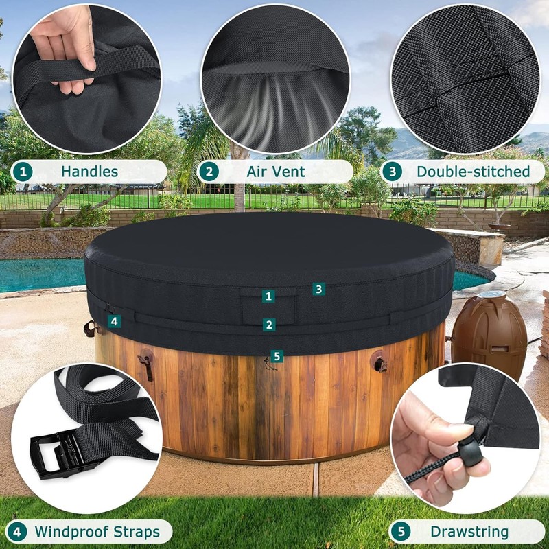 AKEfit Round Hot Tub Cover, 600D Polyester Waterproof for Hot