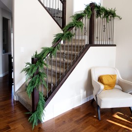 72" Cedar Pine Garland - Extra Full 6 Ft Realistic Cedar Christmas Garland with 200 Tips, Faux Green Cedar Garland, for Mantel, Dining Table, Staircase, Home Indoor Outdoor Christmas Decorations