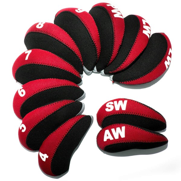 Golf Iron Covers Golf Iron Headcovers Set of 11 Golf Head Covers Irons Neoprene Golf Iron Headcovers Iron Covers Golf Iron Headcovers Golf Counted Iron Headcovers for Srixon Callaway Titleist Pins Unisex (Red & Black Iron Cover)