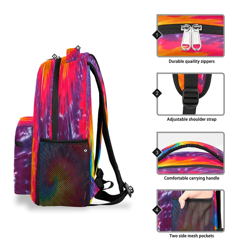 Rainbow Tie Dye Backpacks for Girls Boys, Abstract Travel Backpack