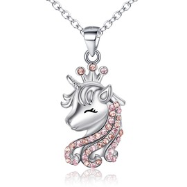 Unicorn Necklace for Her, 925 Sterling Silver Purple CZ Lucky Pendant Jewelry