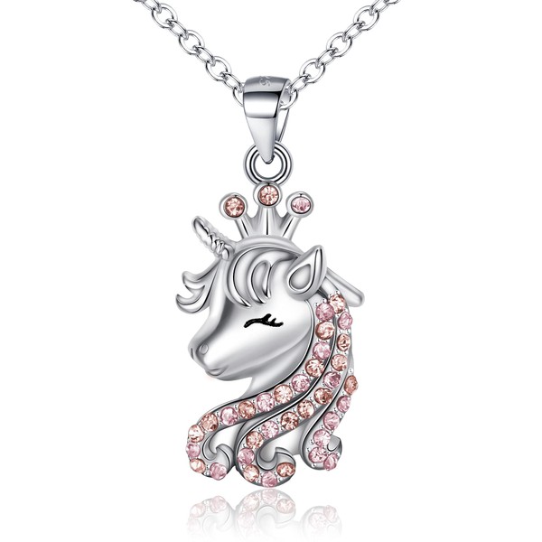 Unicorn Necklace for Her, 925 Sterling Silver Purple CZ Lucky
