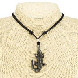 BlueRica Gator on Adjustable Black Cord Necklace