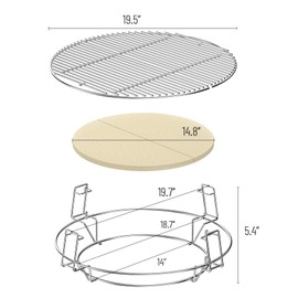 Charkettle Cooking Grate System Kit, Stainless Steel Multi-Level Base Rack with 2PCS Ceramic Heat Deflectors and Cooking Grid, Compatible with Weber 22" Kettle Grills