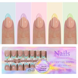 3 in 1 Coat Tips Pantented Pre-Applied Coat and Tip Promer Fake Nails 150pcs French Gel Nail Tips Press on 15 Sizes for DIY Nail Extension (#03)