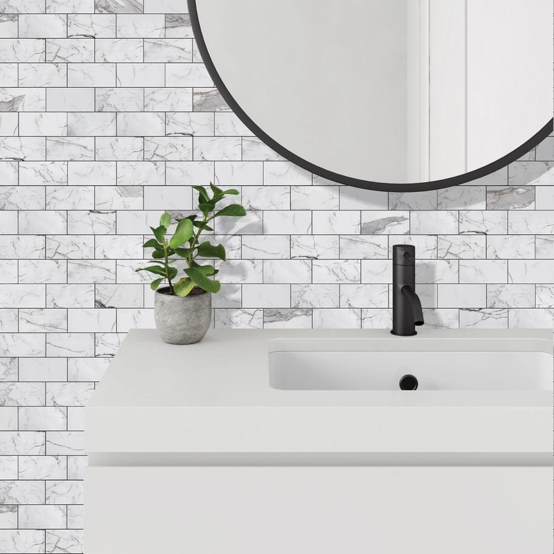 Vamos Tile 100-Piece Glossy Statury White Peel and Stick Backsplash