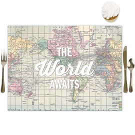 Big Dot of Happiness World Awaits - Party Table Decorations - Travel Themed Party Placemats - Set of 16