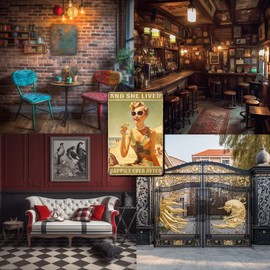 THUANCKY Vintage Wall Decor and She Lived Happily Ever After Girl and Beach Funny Decor Garage Bar Beer Sign Dorm Room Decor 8x12inch