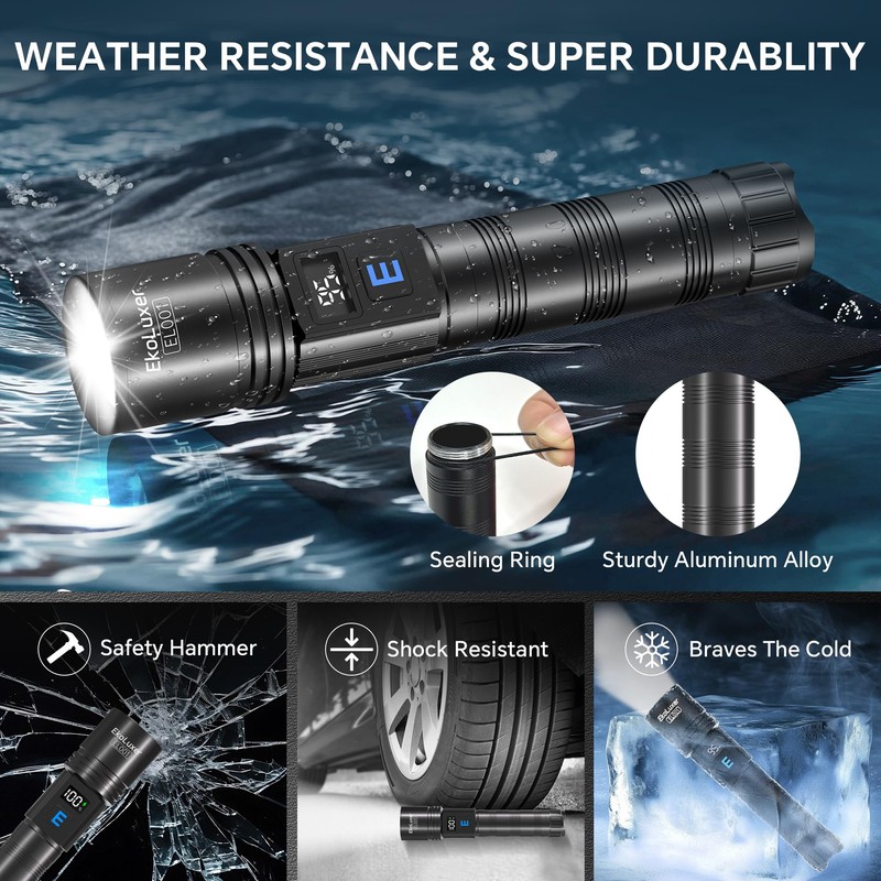 3Pack Rechargeable Flashlights 10000 High Lumens, Super Bright Flashlight with