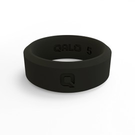 QALO Women's Rubber Silicone Ring, Modern Q2X Silicone Rubber Wedding Band, Breathable, Durable Engagement Silicone Ring, 6.5mm Wide 1.8mm Thick, Black, Size 8