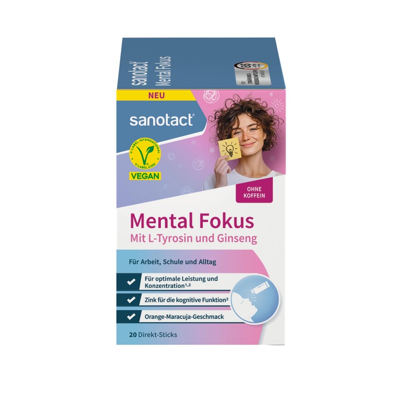 sanotact Mental Focus Direct Sticks - With L-Tyrosine, Ginseng &