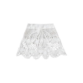 Milumia Girl's Crochet Sheer Coverup Hollow Eyelet Skirts Swim Cover Up Beachwear Apricot 9 Years