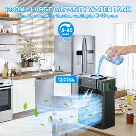 Portable Air Conditioners,4-in-1 Evaporative Air Cooler with 3 Speeds, 3 Modes & 7 LED Light Cooling Fan with Remote, 2-8H Timer, 1200ML Personal Mini Air Conditioner for Bedroom and Office